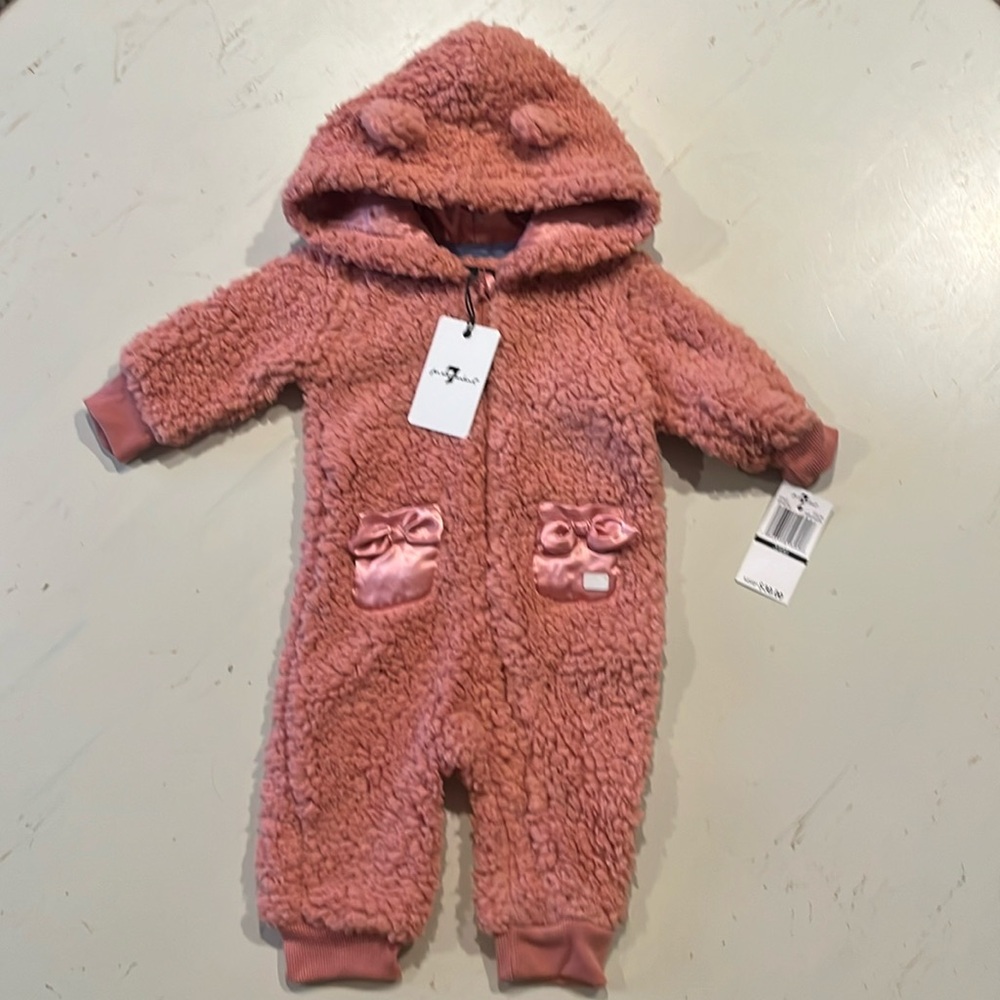 Sweet caramel colored fuzzy one piece for baby.